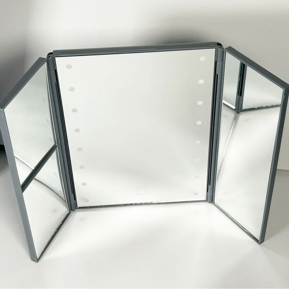 Coby Vanityz Trifold LED Mirror Grey 1x 2x 3X Magnification NEW
